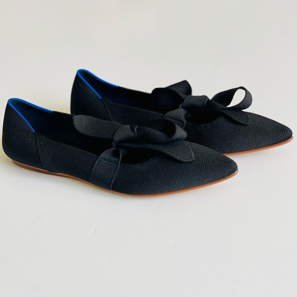 Rothy's Black Pointed Toe Bow Flats